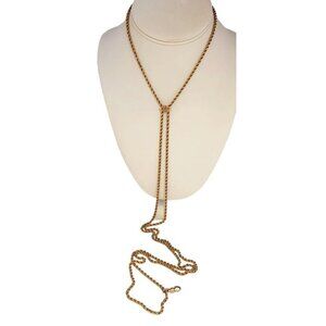 Victorian 10kt Gold Slide Necklace With Watch Fob Rope Chain with Seed Pearls (A